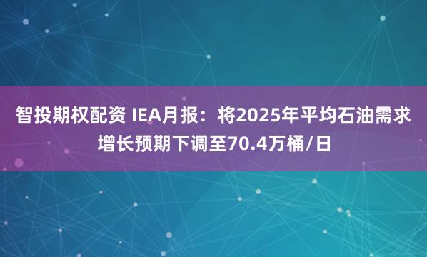 智投期权配资 IEA月报：将2025年平均石油需求增长预期下调至70.4万桶/日