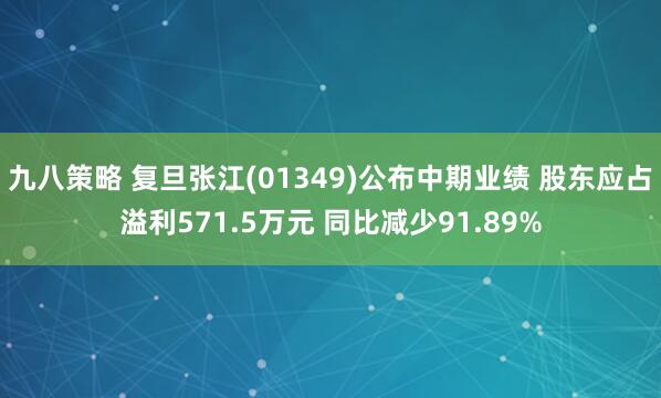 九八策略 复旦张江(01349)公布中期业绩 股东应占溢利571.5万元 同比减少91.89%